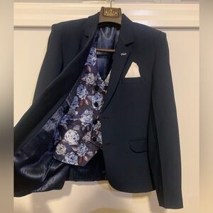 **LUXURY** Elegant Navy Blue Blazer with Floral Vest